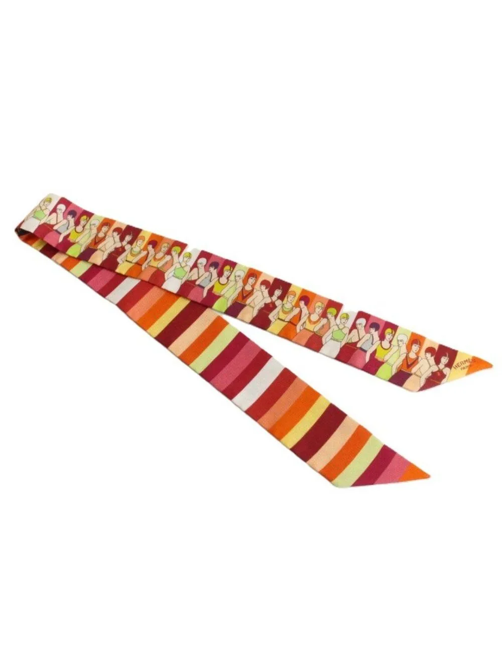 Hermes Tsuiri People Who Play in the Water Silk 100% Orange Pawn Scarf
